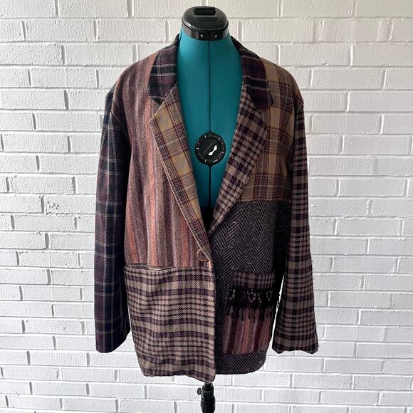 Vintage 90s patchwork style brown plaid blazer - Picture 3 of 5